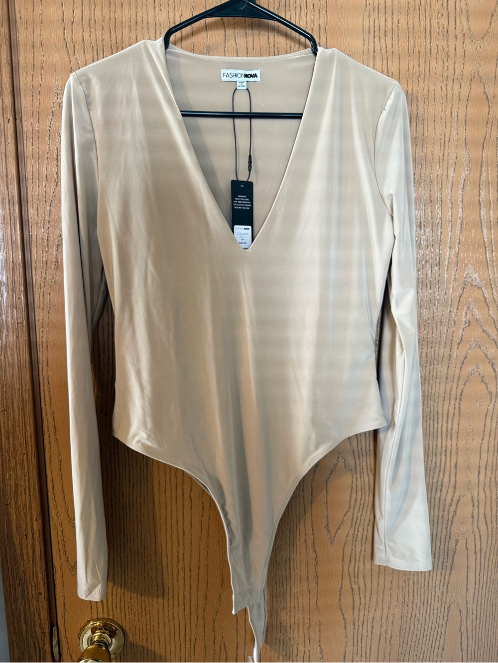 FASHIONNOVA Nude V-Neck Long Sleeve Bodysuit
